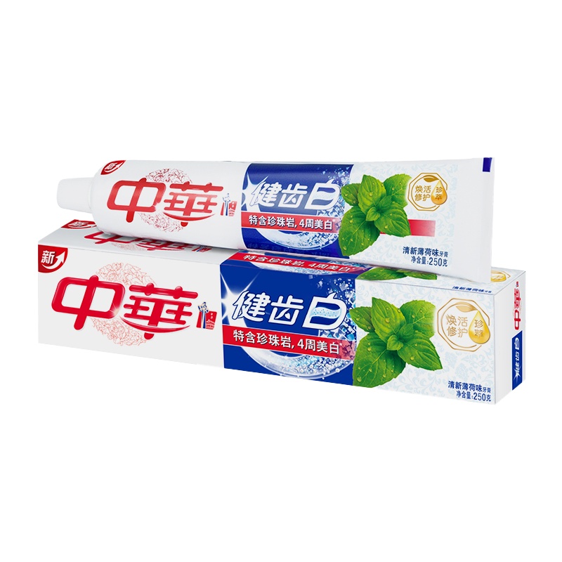 中华牙膏 健齿白清新薄荷味250g 珍珠岩精粹美白健齿6支装