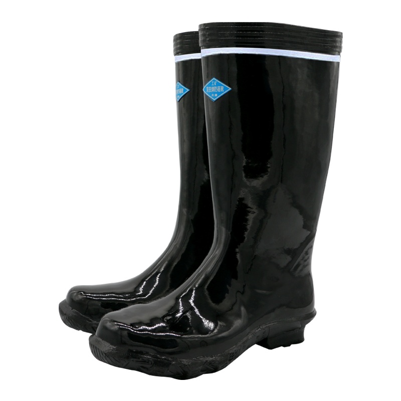 双安 工矿防砸靴 长筒36CM矿用雨靴 带反光条防滑耐磨橡胶靴 黑色 46码