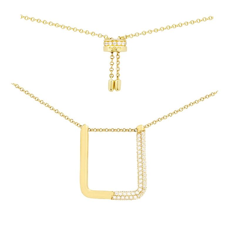 apm MONACO方形项链女士 热带风时尚925银吊坠锁骨链可调节长短