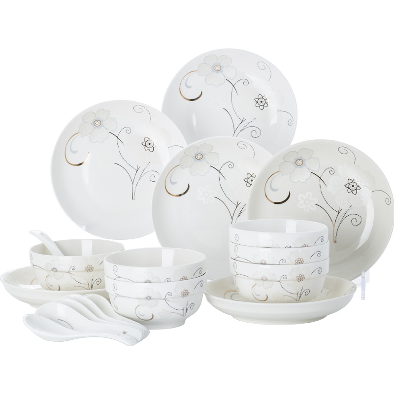 富昱景 碗碟套装家用陶瓷餐具套装 景德镇 碗盘北欧碗盘送礼55件 十人食豪华