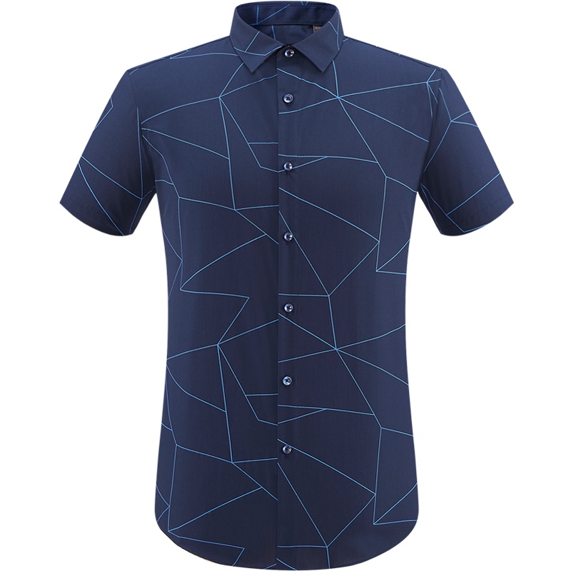 HLA海澜之家色织花纹休闲衬衫2019夏季舒适透气短衬男HNECJ2R003A