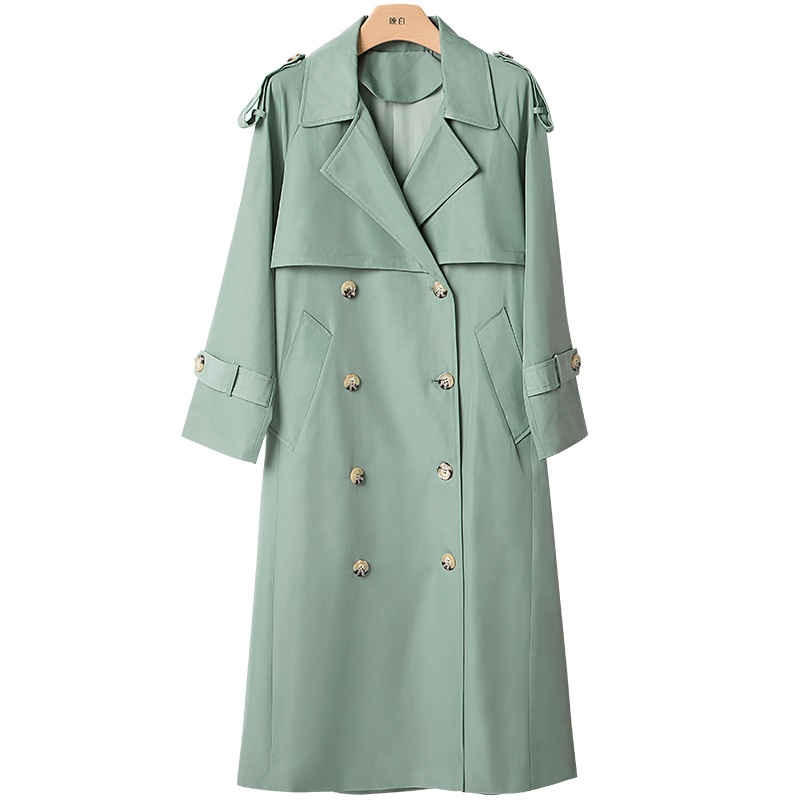 晚白2020秋冬新品时尚纯色休闲翻领长袖收腰系带中长款风衣外套女