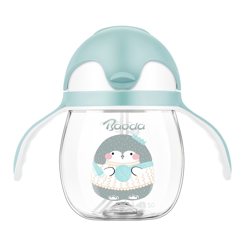 宝德儿童水杯 Tritan 吸管杯宝宝学饮杯防漏防呛手柄卡通企鹅吸管杯不含双酚A美国进口材质耐高温耐摔