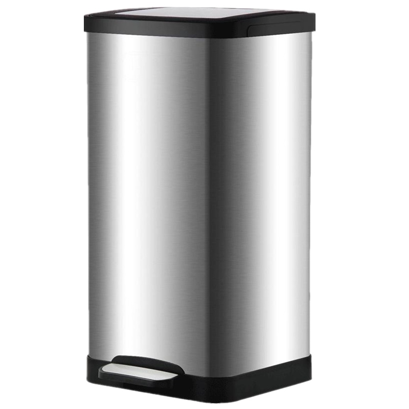 [2件9折]帝梵不锈钢脚踏踩垃圾桶筒有带盖静音缓降家用厨房客厅方形15L大