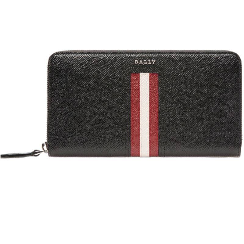 [直营] 巴利(BALLY)TELEN系列经典红白条纹牛皮男士拉链长款钱包 男包