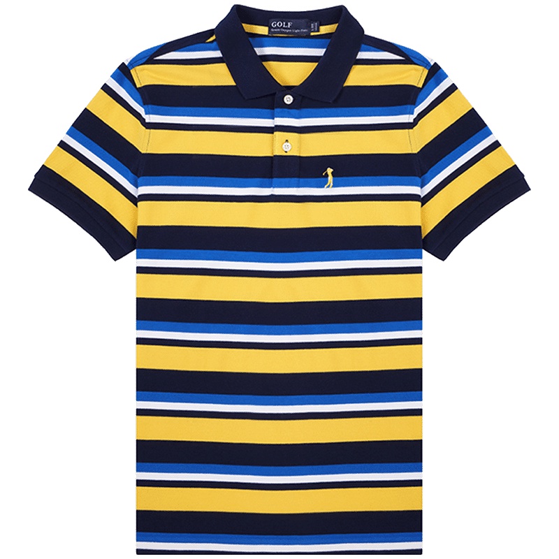 GOLF/高尔夫男士夏装新款短袖袖翻领英伦风休闲条纹休闲polo衫