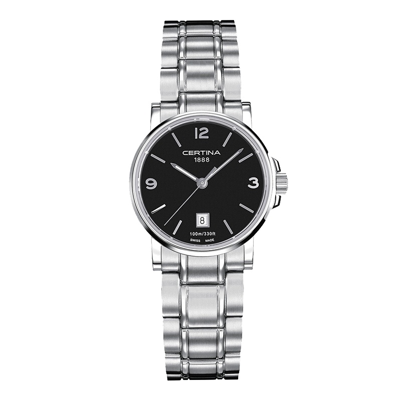 雪铁纳(CERTINA)瑞士手表 卡门系列简约款石英机芯女表 27mm黑盘钢带 C017.210.11.057.00