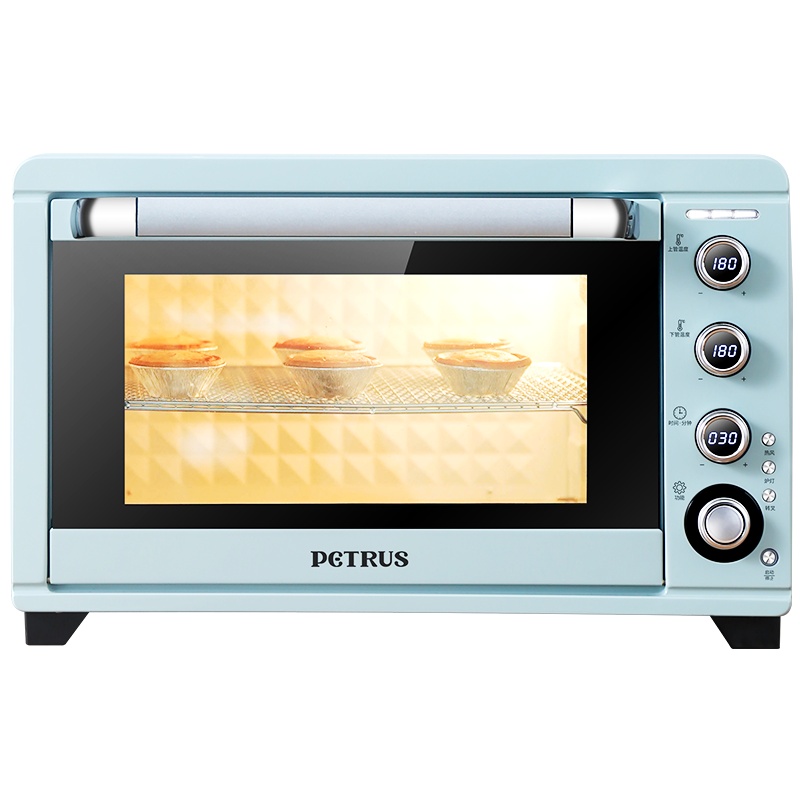 柏翠PE5450浅雾蓝电烤箱45L大容量家用商用烘焙多功能全自动智能转叉热风循环低温发酵电烤箱蛋糕饼干