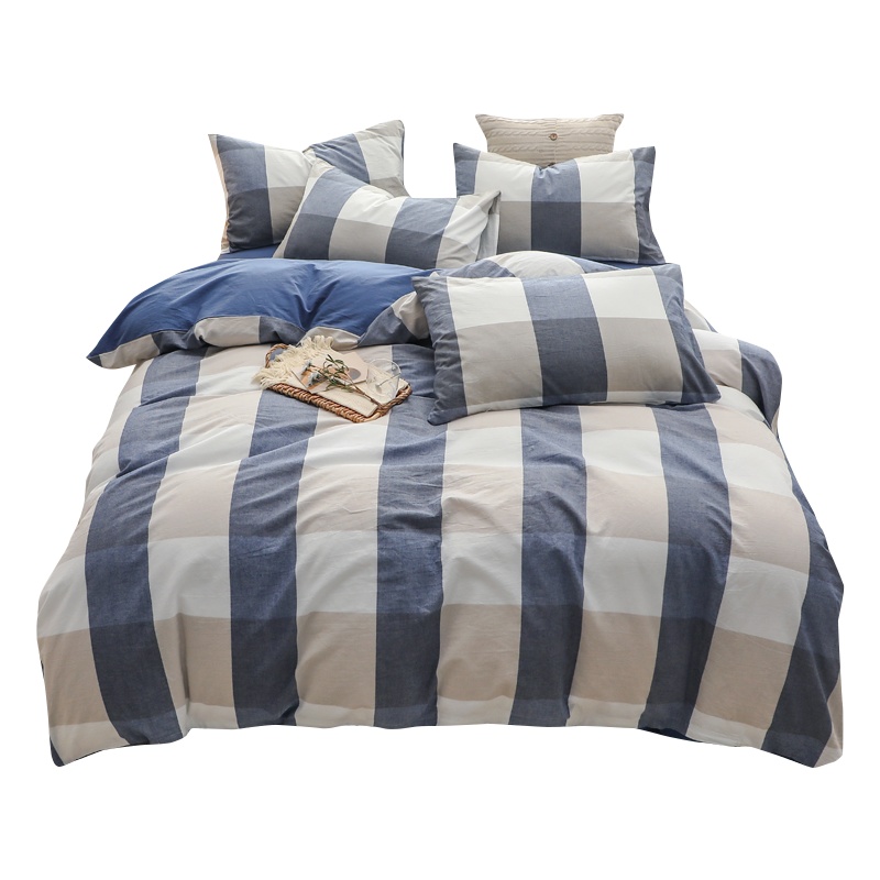 婵思 全棉色织水洗棉三件套蓝雨双拼（海蓝） 150*200cm