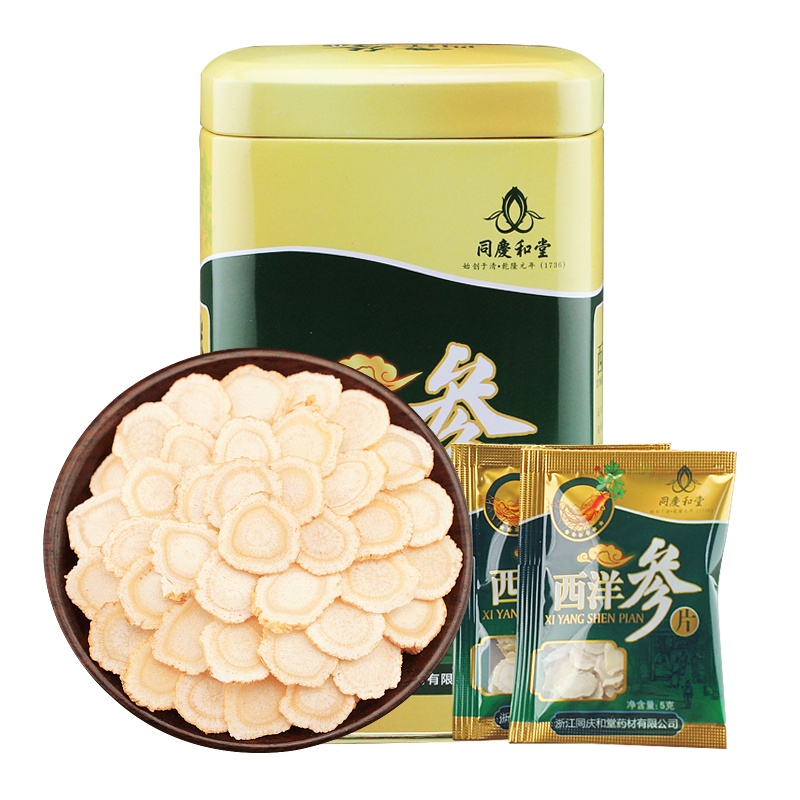同庆和堂 西洋参片0.7-1.1cm 花旗参切片5克*10袋 50克 袋装参茶