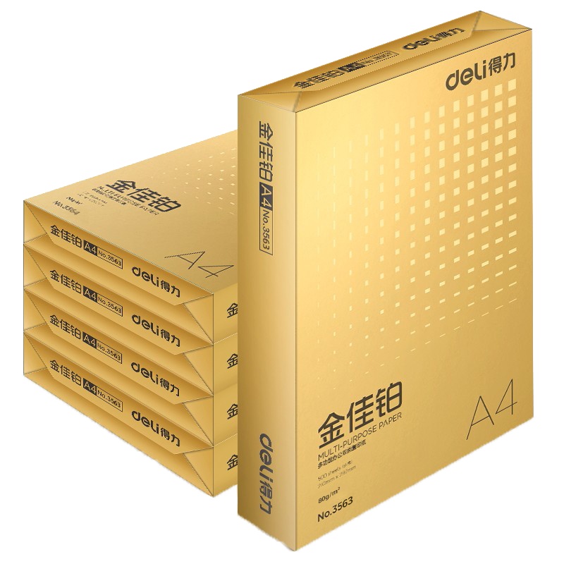 得力(deli)3564金佳铂复印纸 A4/80g 5包/箱共2500张 双面复印纸 电脑办公打印白纸 草稿纸