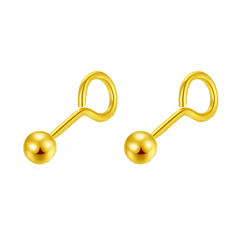 手拉手(Slaso)珠宝 足金999耳钉黄金光珠耳球耳饰圆球圆珠光珠金耳钉 光圈耳钩