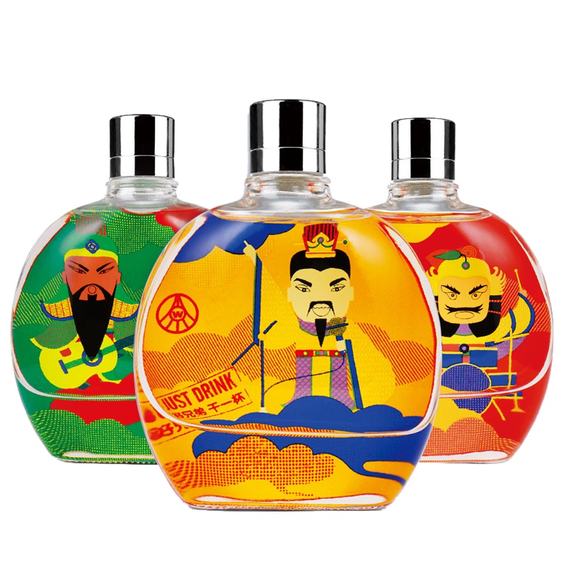 五粮液股份公司出品五粮液干一杯彩瓶刘关张小酒版46度浓香型白酒 118ml×3瓶礼盒装