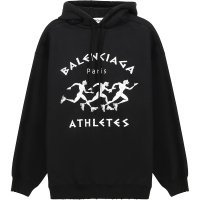 BALENCIAGA 巴黎世家 女士棉质做旧破洞加大号加绒款连帽长袖卫衣运动衫 641529 TJVI7