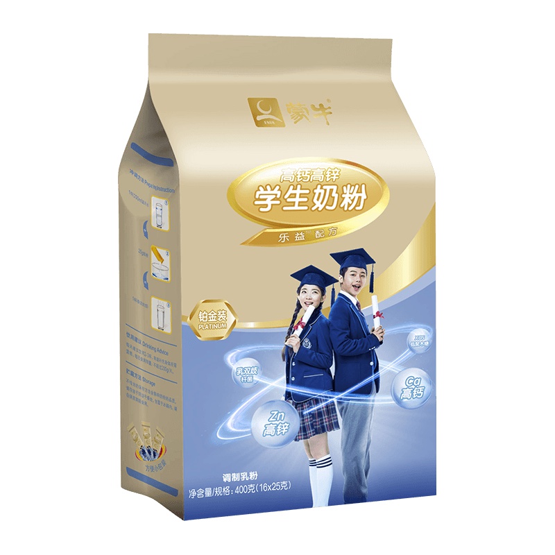 蒙牛(MENGNIU)铂金装学生高钙高锌牛奶粉400g小条袋装青少年冲饮早餐