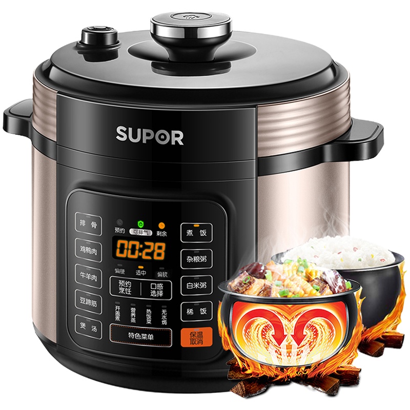 苏泊尔(SUPOR)电压力锅家用6L高电压力锅双胆压力饭煲不粘锅底盘加热预约 多功能5-8人60YC8010EQ