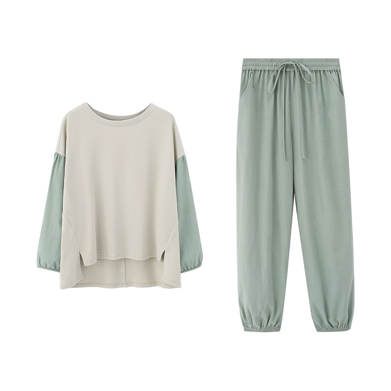 安之伴针织提花组织素色长袖女套装