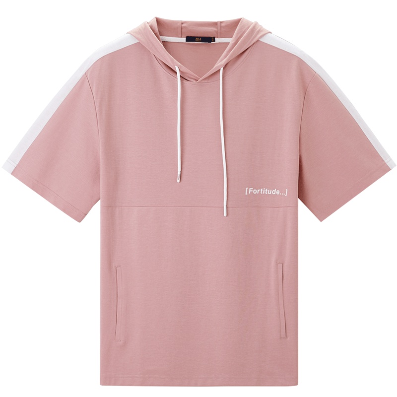 HLA海澜之家连帽宽松短袖T恤2019夏季简洁字母短T男HNTBJ2R463A