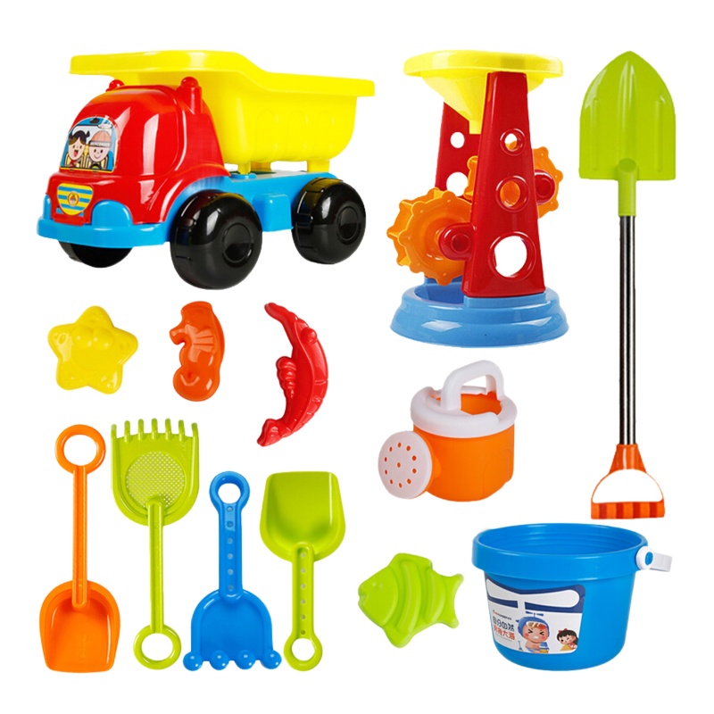 建雄 儿童沙滩玩具套装宝宝洗澡戏水玩沙子挖沙漏铲子工具 13件套