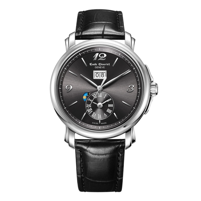 艾米龙(Emile Chouriet)手表莱蒙系列黑色牛皮带机械男表15.1168.G42.6.8.68.2
