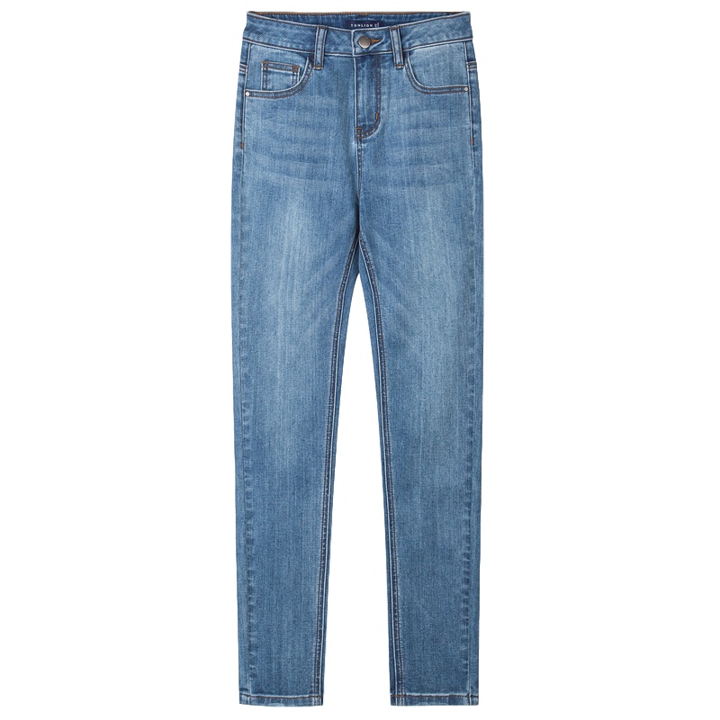 唐狮春季新款高腰显瘦牛仔裤女紧身小脚弹力长裤百搭