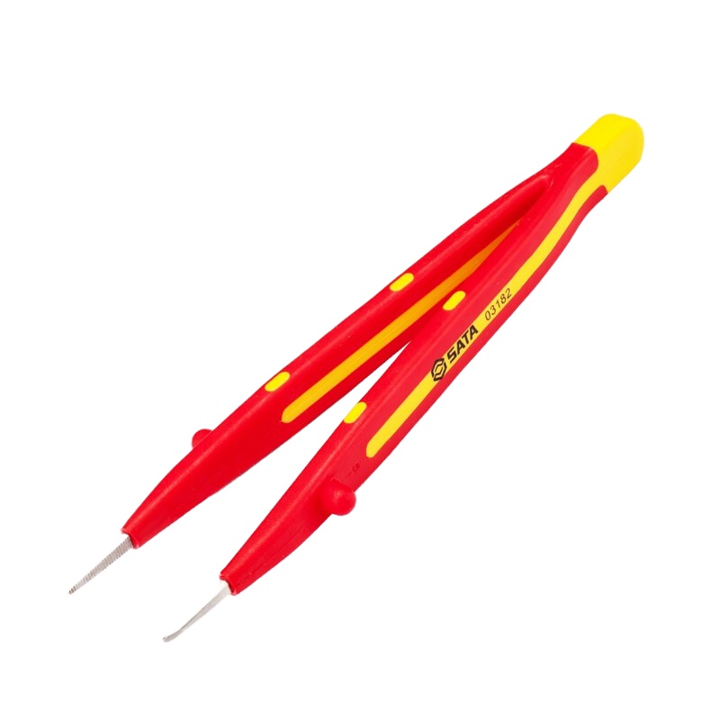 苏宁宜品世达(SATA)03182 VDE绝缘双色微尖横齿镊子160mm