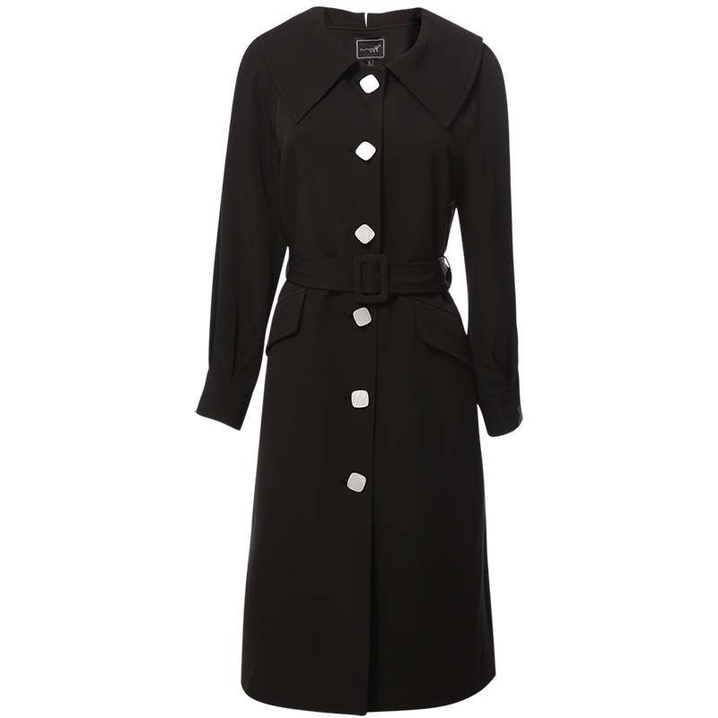 欧昵雪气质polo领收腰显瘦中长款风衣女长袖外套