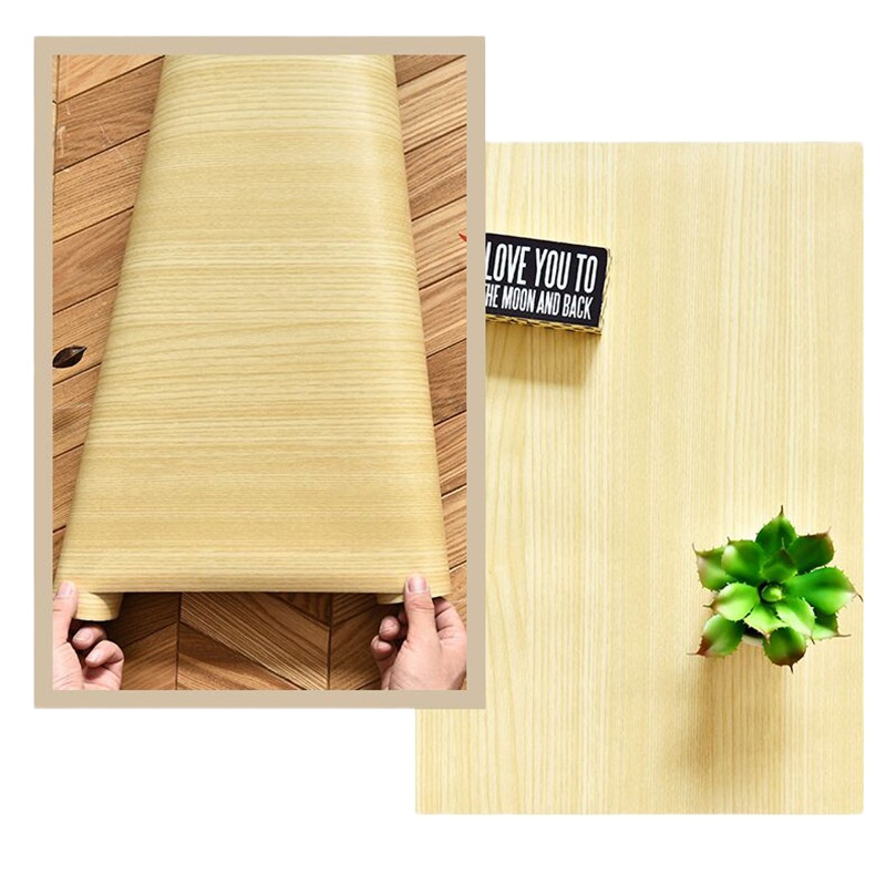 橱柜门贴纸防水自粘墙纸波音软片衣柜子桌面木贴旧家具翻新壁纸 浅黄木 大