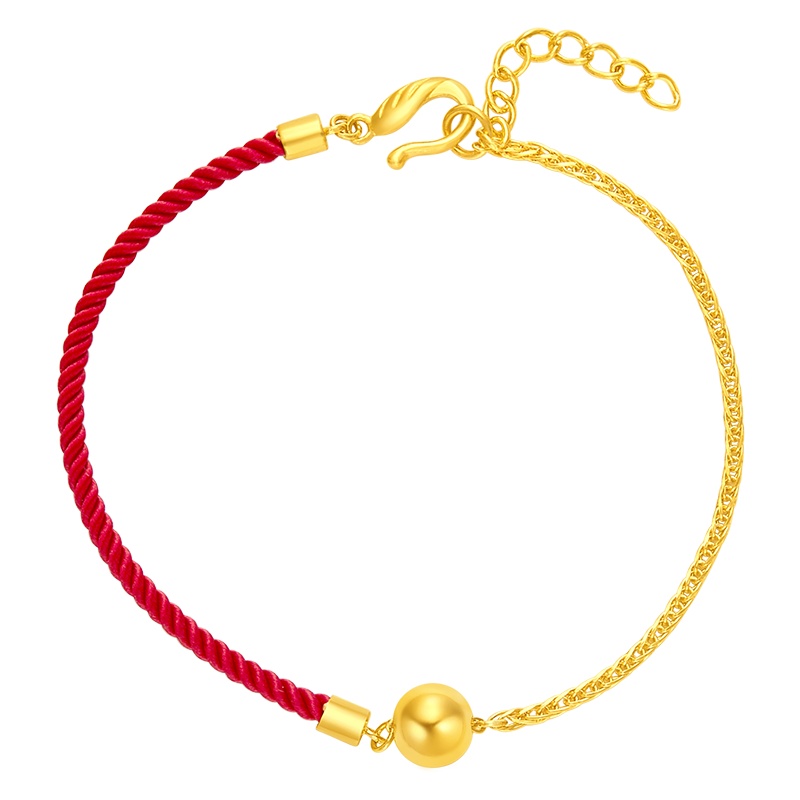周大福简约红绳款足金黄金手链计价（工费188元）F211161