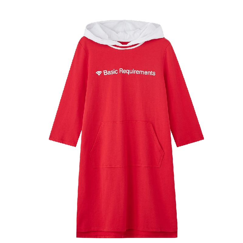 拉夏贝尔秋季新款裙子女韩版套头运动短款休闲连帽七分袖连衣裙20012418