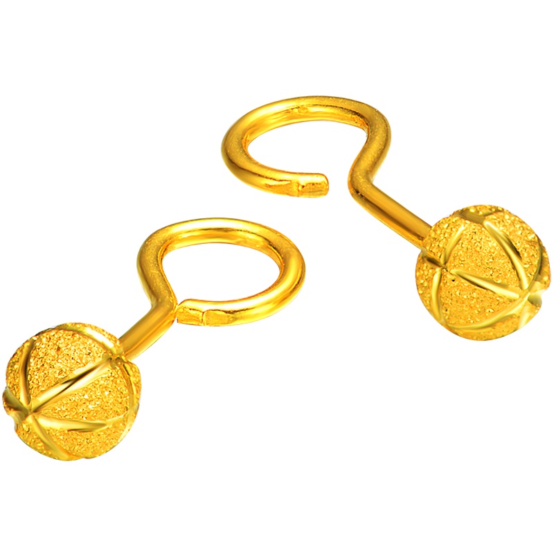 周大生黄金饰品计价黄金首饰套装 女士足金圆球形磨砂车花自戴耳环耳饰套装