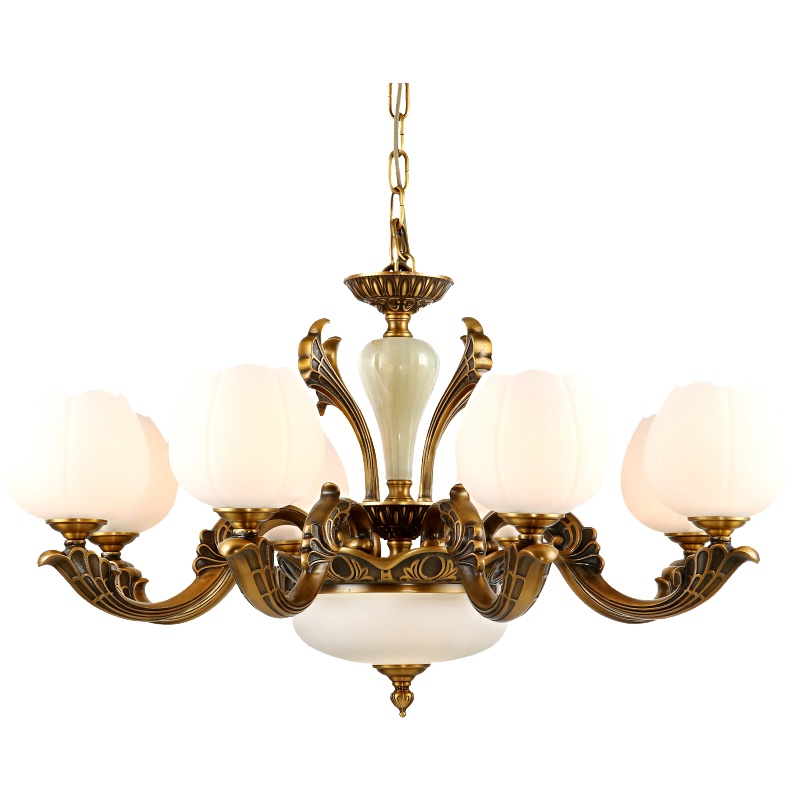 凯特皇菲 欧式吊灯全铜人造玉石灯客厅灯美式别客厅吊灯餐厅卧室灯全铜玻璃灯具8923