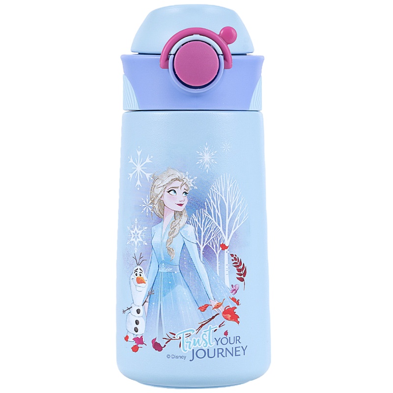 迪士尼公主儿童鸭嘴吸管防呛保温杯带吸管水杯宝宝便携幼儿园婴儿水壶小学生男女宝宝水杯水壶-蓝色冰雪公主儿童保温杯