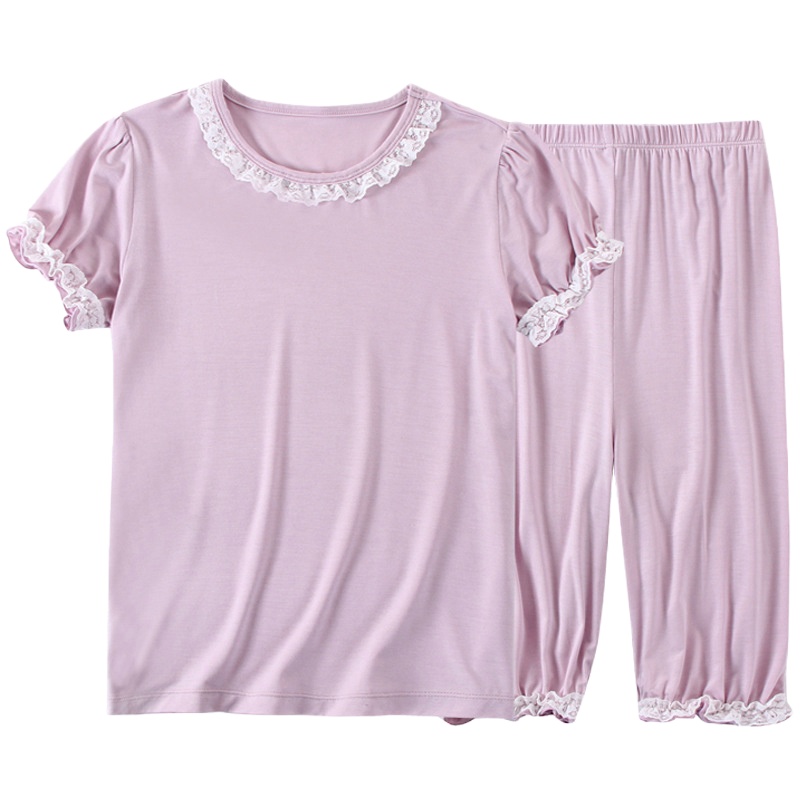KIDS MAM&DAD夏天女生家居服套装蕾丝花边款女孩睡衣套装儿童空调服夏天睡衣