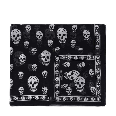 Alexander McQueen 中性黑色桑蚕丝围巾 110640-4Q010-1078