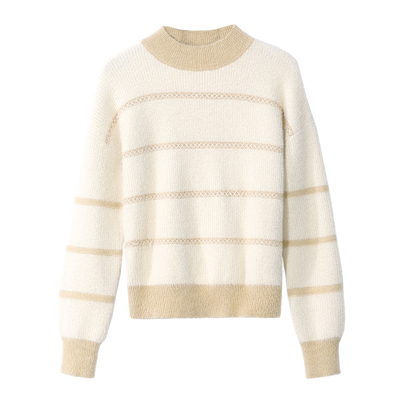 OSA仿水貂绒半高领条纹毛衣2021年新款女秋冬慵懒风宽松外穿上衣