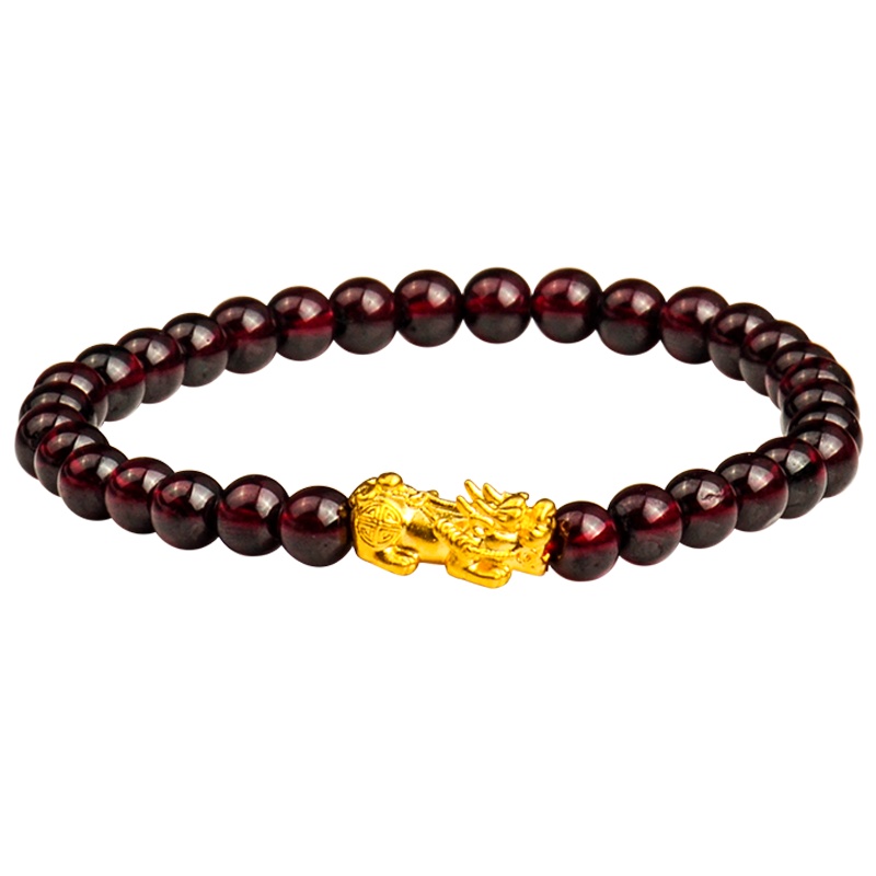 梦克拉 3D硬金足金黄金貔貅手链 情侣 足金 手链黄金 石榴石 青金石 草莓晶 岫玉 月光石 黑曜石 财运在线
