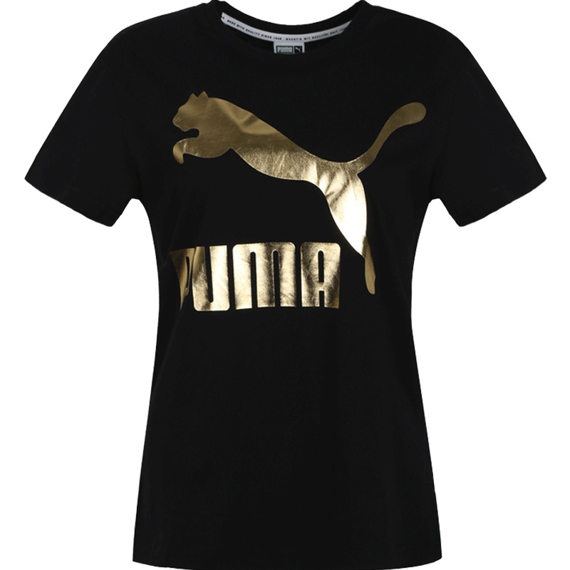 PUMA彪马健身短袖女金色大LOGO休闲运动T恤579406-83