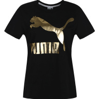 PUMA彪马健身短袖女金色大LOGO休闲运动T恤579406-83