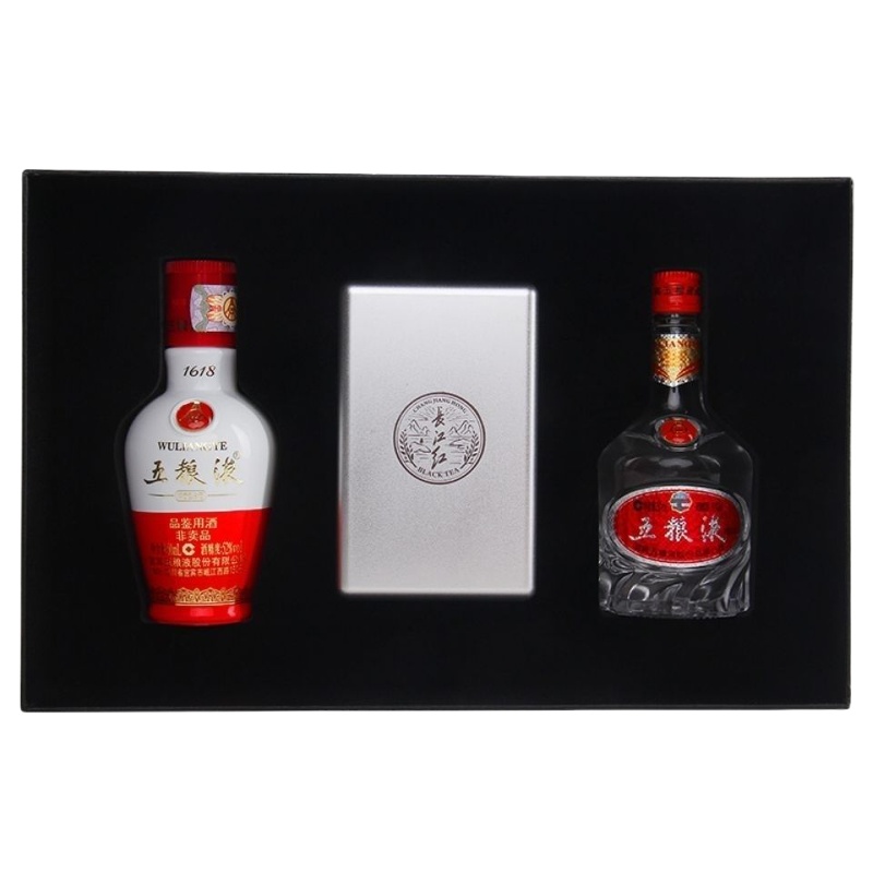 五粮液52度+39度50ml*2感恩有你浓香小酒版加红茶茶叶礼盒装特价