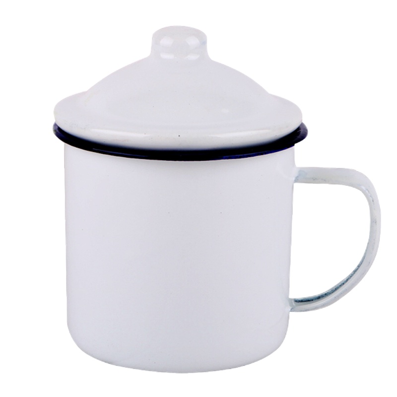 加厚复古老式搪瓷茶杯 白色有盖1600ml