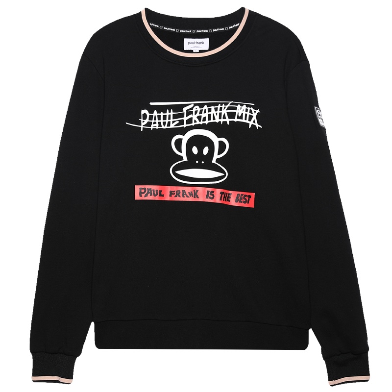 大嘴猴春秋季新款卫衣男韩版潮流印花圆领休闲上衣 M 黑色