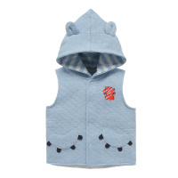 爬爬酷童装秋装2019新款女童宝宝夹丝无袖连帽保暖背心时尚外穿潮浅麻蓝系列
