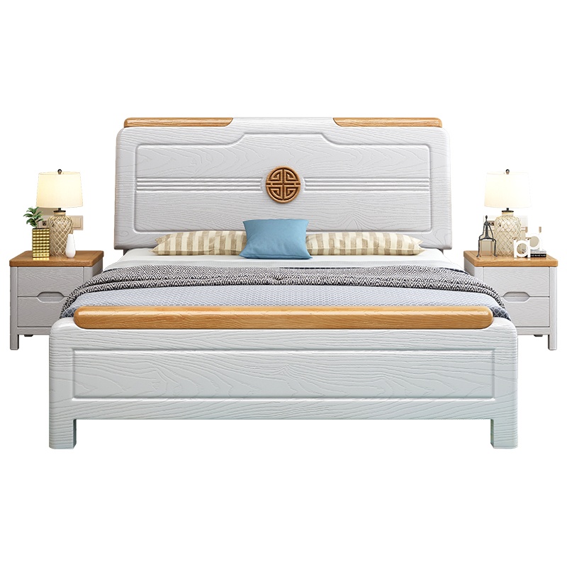 宏企(HONGQI) 现代简约实木床180cmx200cm双人床 北欧全实木床1.8米高箱床带储物 木质主卧橡胶木婚床