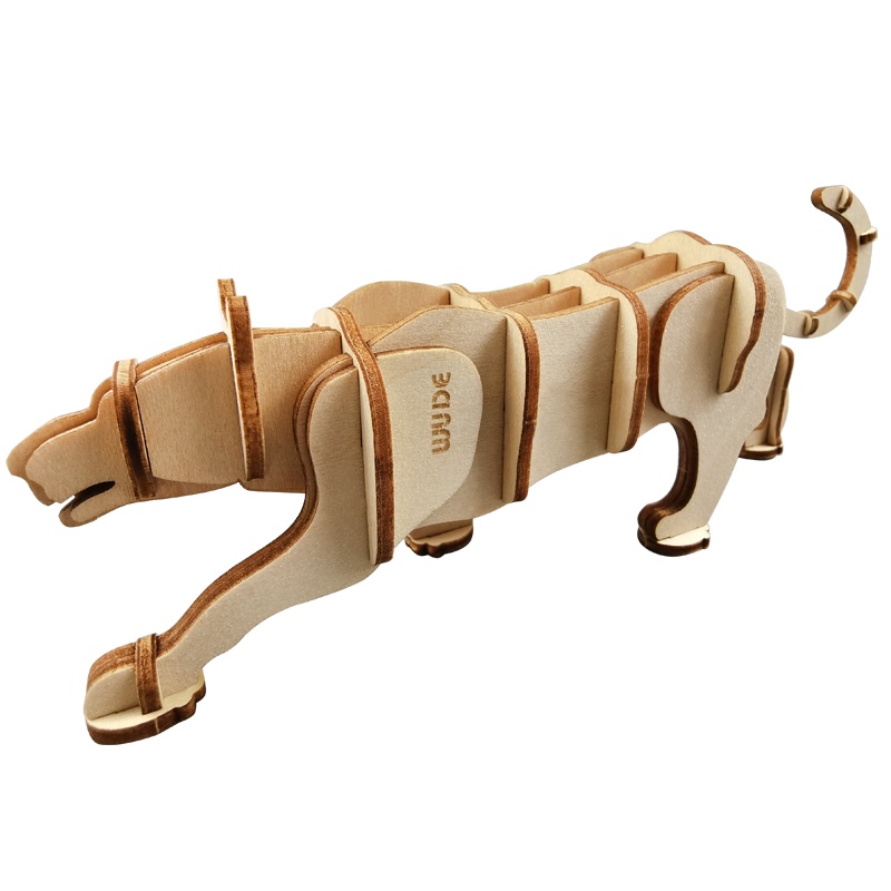 WUDE 美洲狮动物木制立体3d拼图木质diy积木玩具儿童手工拼装模型组装插片摆件圣诞礼物