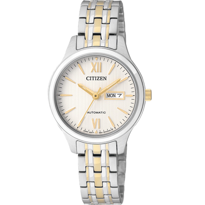 西铁城(CITIZEN)手表女士日本 自动机械日期显示不锈钢表带情侣手表 玫瑰金色女表PD7134-51AB