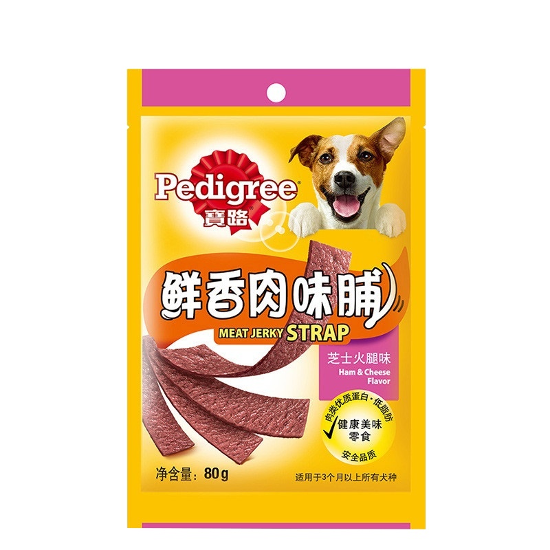 宝路 狗零食 鲜香肉味脯 芝士火腿味 80g/袋