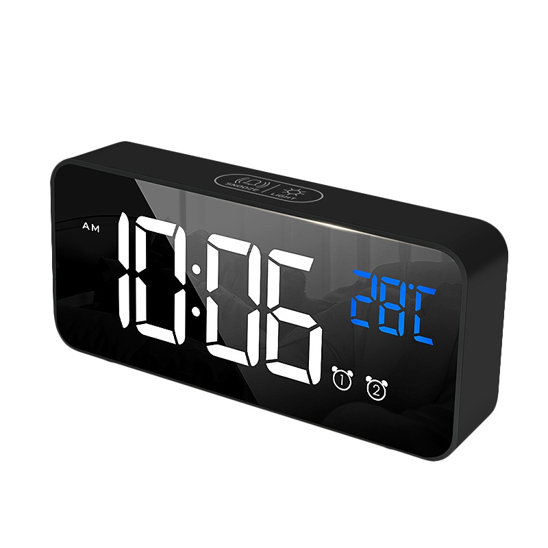 北极星(POLARIS)智能锂电声控音乐电子闹钟多功能客厅卧室时钟LED镜面学生创意时尚静音家用钟表懒人贪睡床头钟