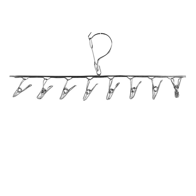 加粗不锈钢晾衣架多夹子晒袜子凉晾衣服挂钩神器儿童多功能防风夹 新型8夹