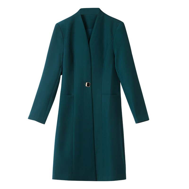 晩白 新品百搭职业OL纯色V领一粒扣中长款西装外套上衣女